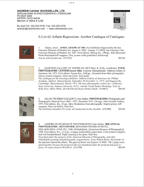 E-List 62 Infinite Regressions: Another Catalogue of Catalogues