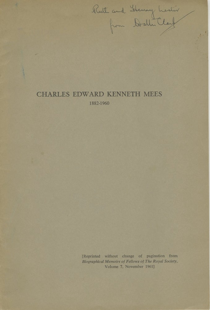 Item #29081 CHARLES EDWARD KENNETH MEES, 1882-1960. MEES, Walter Clark.