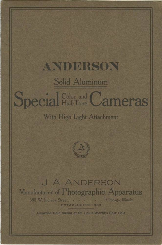 Item #29112 ANDERSON SOLID ALUMINUM SPECIAL COLOR AND HALF-TONE CAMERAS WITH HIGH LIGHT ATTACHMENT. Manufacturer of Photographic Apparatus J A. Anderson.