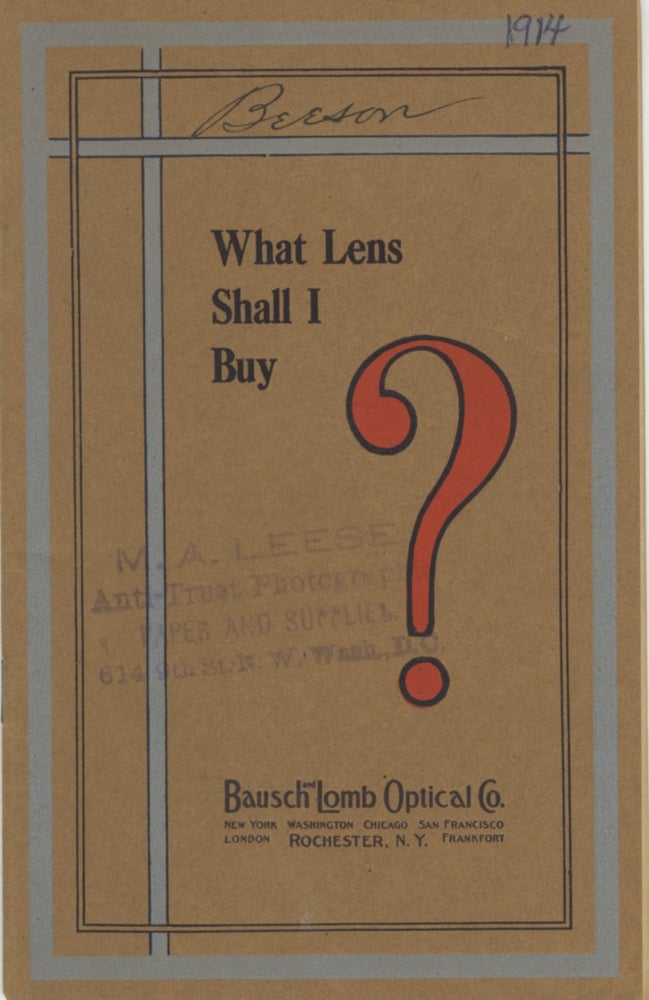 Item #29155 WHAT LENS SHALL I BUY? Bausch, Lomb Optical Co.
