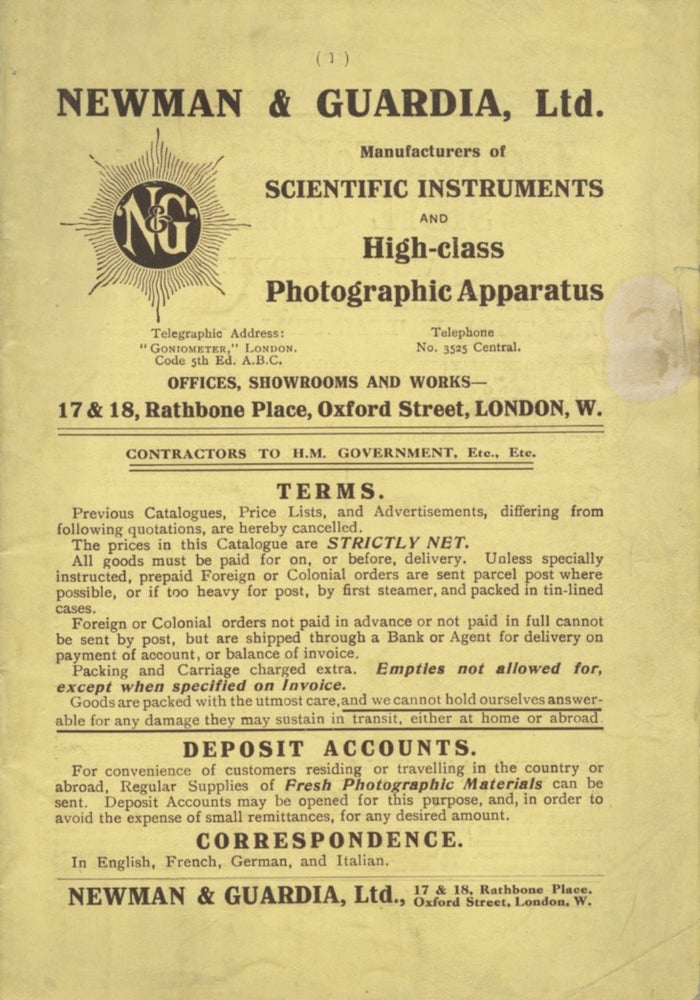 Item #29830 NEWMAN & GUARDIA, LTD.: MANUFACTURERS OF SCIENTIFIC INSTRUMENTS AND HIGH-CLASS PHOTOGRAPHIC APPARATUS. Newman, Guardia.