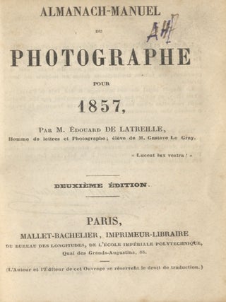 ALMANACH-MANUEL DU PHOTOGRAPHE POR 1857.