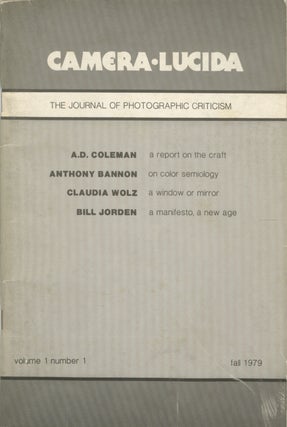 Item #52240 CAMERA LUCIDA. THE JOURNAL OF PHOTOGRAPHIC CRITICISM. Robert Muffoletto