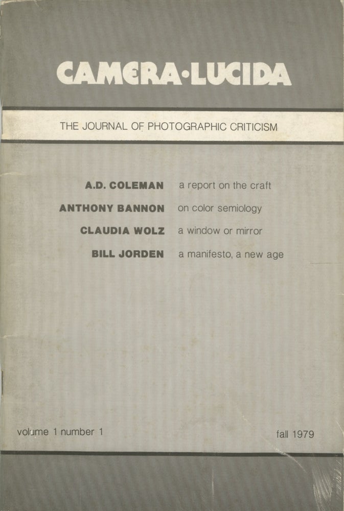 Item #52240 CAMERA LUCIDA. THE JOURNAL OF PHOTOGRAPHIC CRITICISM. Robert Muffoletto.