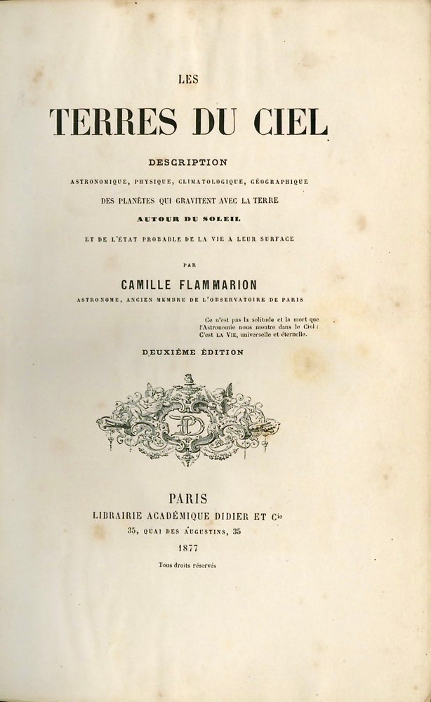 Item #53093 LES TERRES DU CIEL:. Camille Flammarion.