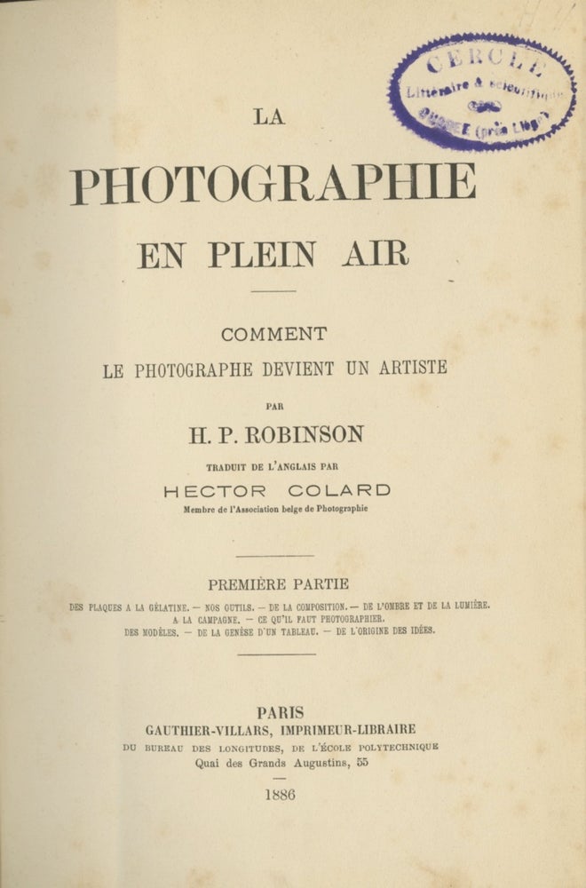 Item #53127 LA PHOTOGRAPHIE EN PLEIN AIR:. H. P. Robinson.