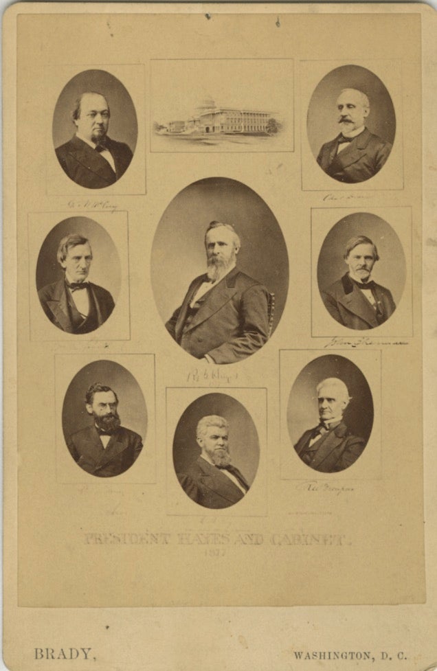 Item #53545 PRESIDENT HAYES AND CABINET, 1877 [with] THE SECRETARY OF STATE AND CHIEFS OF BUREAUS. BRADY, Rutherford B. Hayes.