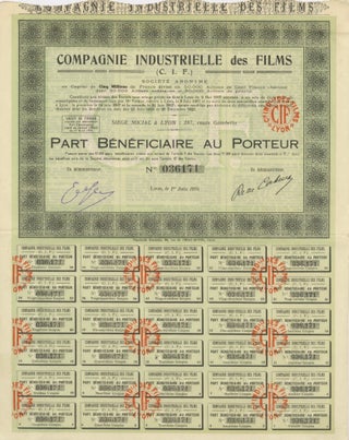 ARCHIVE OF 20 STOCK CERTIFICATES FOR FRENCH, BELGIAN AND DUTCH CINEMATIC COMPANIES.